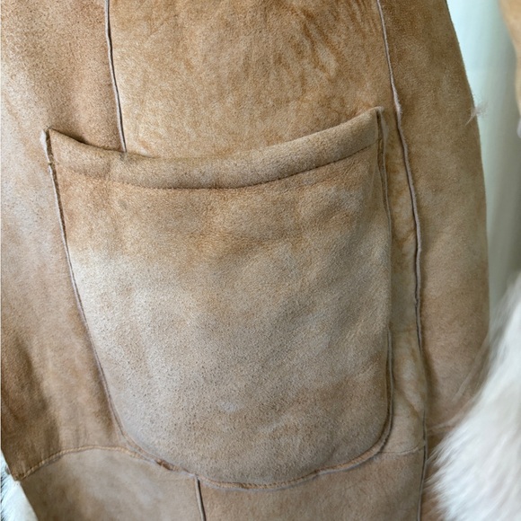 100% Shearling Full Length Camel/Ivory Vintage Coat - Picture 10 of 16